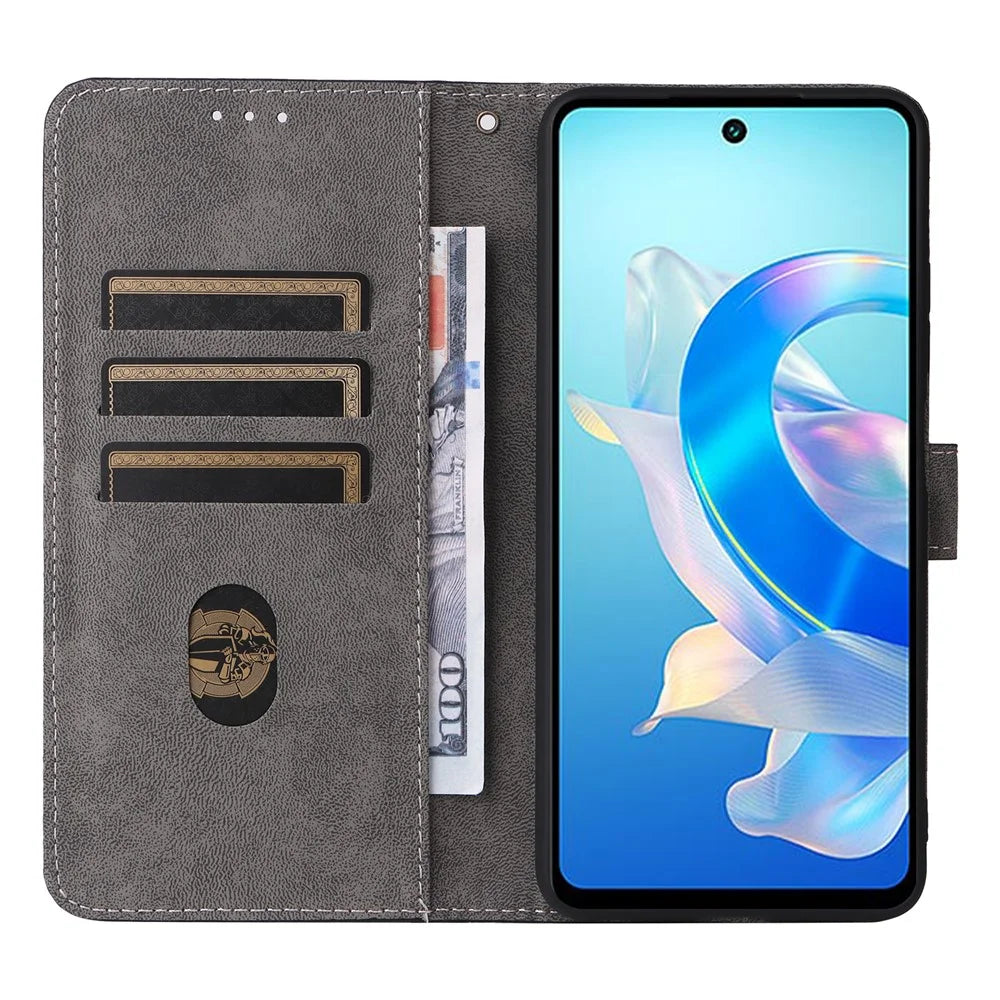For itel P55+ P663LN Case RFID Blocking Leather Purse Phone Cover with Wrist Strap - Black - 2