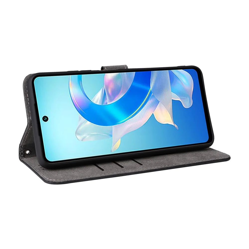 For itel P55+ P663LN Case RFID Blocking Leather Purse Phone Cover with Wrist Strap - Black - 3