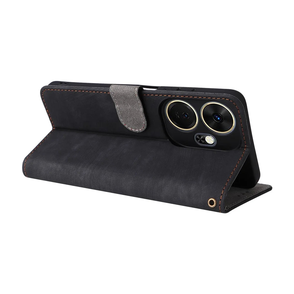 For itel P55+ P663LN Case RFID Blocking Leather Purse Phone Cover with Wrist Strap - Black - 4