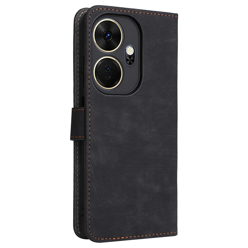 For itel P55+ P663LN Case RFID Blocking Leather Purse Phone Cover with Wrist Strap - Black - 7