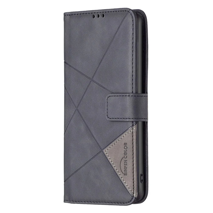 BINFEN COLOR For Realme C67 4G Phone Cases Wallet Stand Geometry Imprint Leather Cover - Black - 4