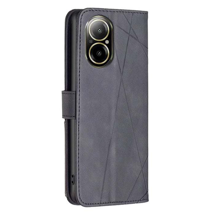 BINFEN COLOR For Realme C67 4G Phone Cases Wallet Stand Geometry Imprint Leather Cover - Black - 5