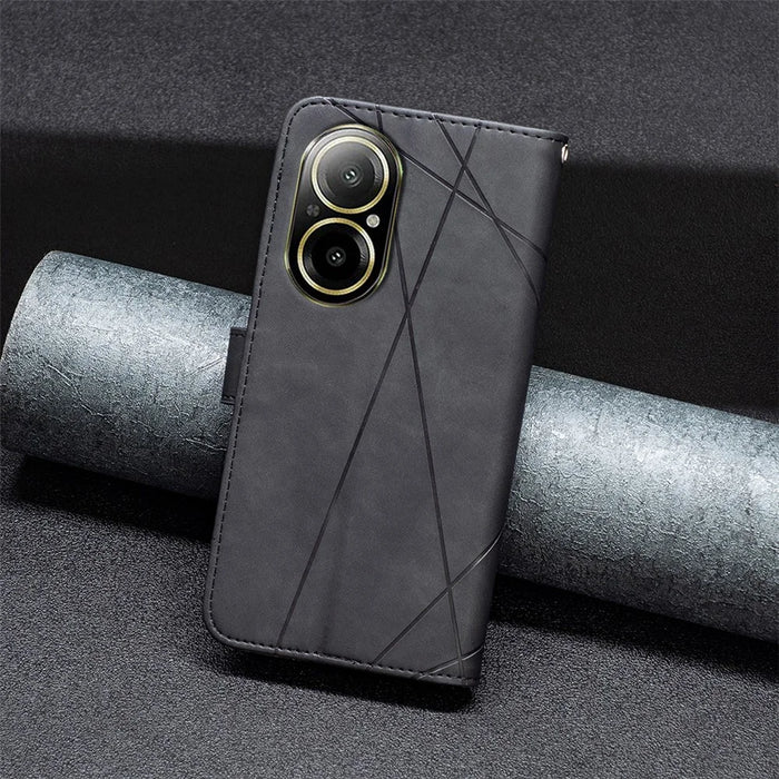 BINFEN COLOR For Realme C67 4G Phone Cases Wallet Stand Geometry Imprint Leather Cover - Black - 7