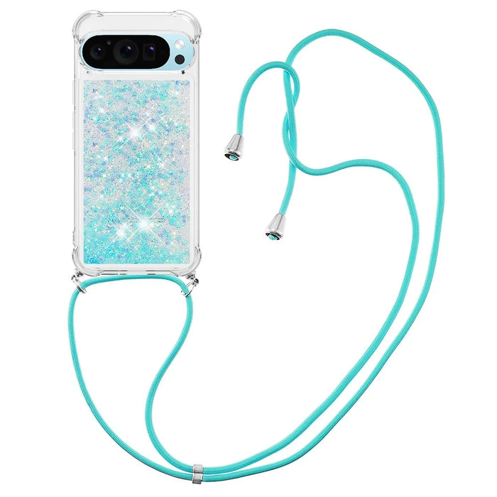 For Google Pixel 9 / Pixel 9 Pro TPU Case Quicksand Design Phone Cover with Lanyard - Blue / Pentagram - 1