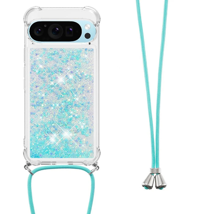 For Google Pixel 9 / Pixel 9 Pro TPU Case Quicksand Design Phone Cover with Lanyard - Blue / Pentagram - 2