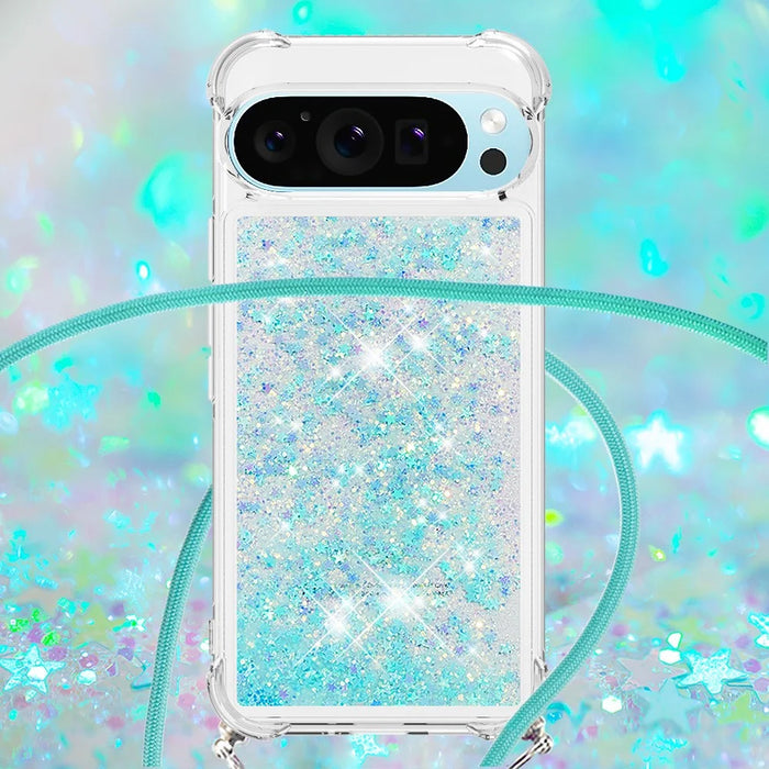 For Google Pixel 9 / Pixel 9 Pro TPU Case Quicksand Design Phone Cover with Lanyard - Blue / Pentagram - 4