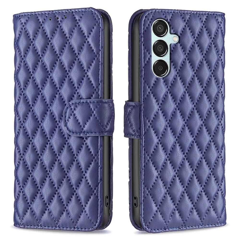 BINFEN COLOR BF Style-14 For Samsung Galaxy M15 5G Magnetic Case Leather Card Slots Phone Protector - Blue - 1