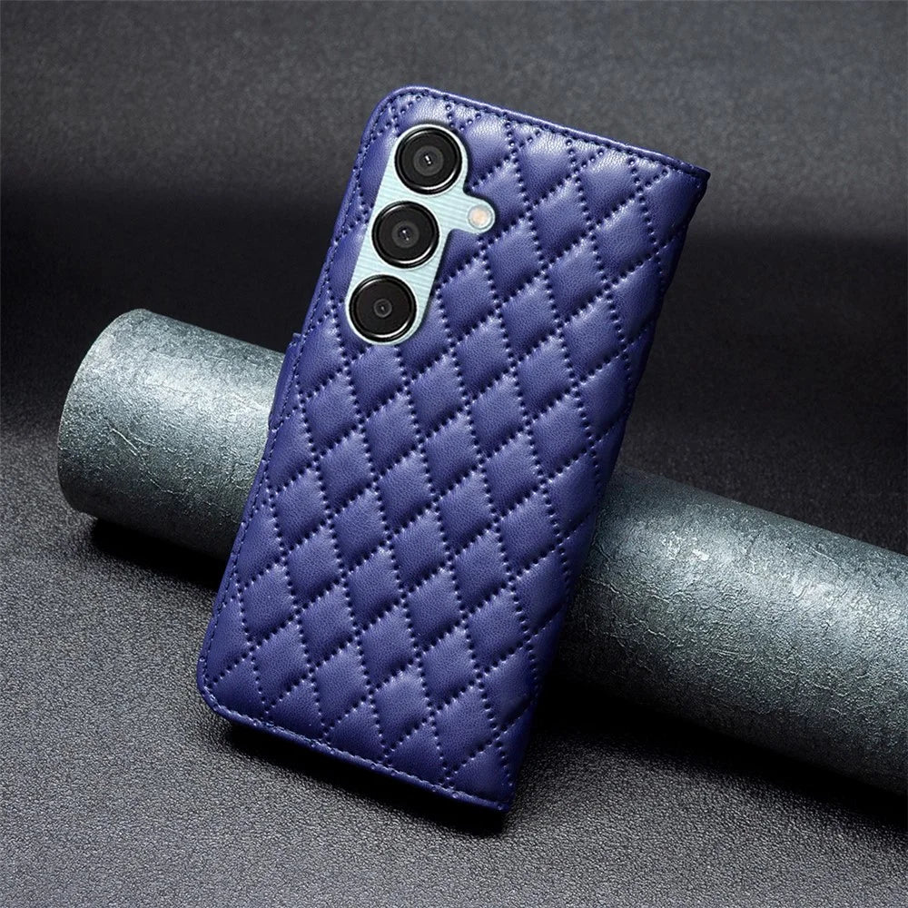 BINFEN COLOR BF Style-14 For Samsung Galaxy M15 5G Magnetic Case Leather Card Slots Phone Protector - Blue - 7