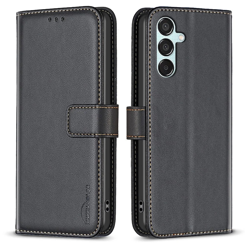 BINFEN COLOR BF17 For Samsung Galaxy M15 5G Case Magnetic Closing Drop-proof Phone Wallet Cover - Black - 1