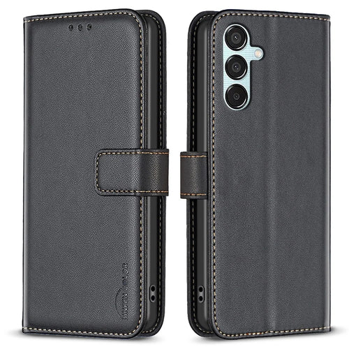 BINFEN COLOR BF17 For Samsung Galaxy M15 5G Case Magnetic Closing Drop-proof Phone Wallet Cover - Black - 1