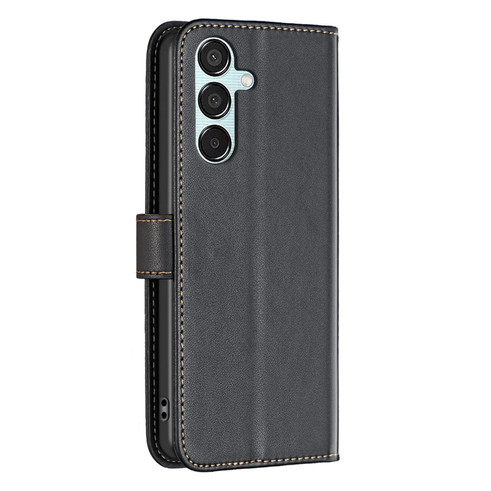 BINFEN COLOR BF17 For Samsung Galaxy M15 5G Case Magnetic Closing Drop-proof Phone Wallet Cover - Black - 6
