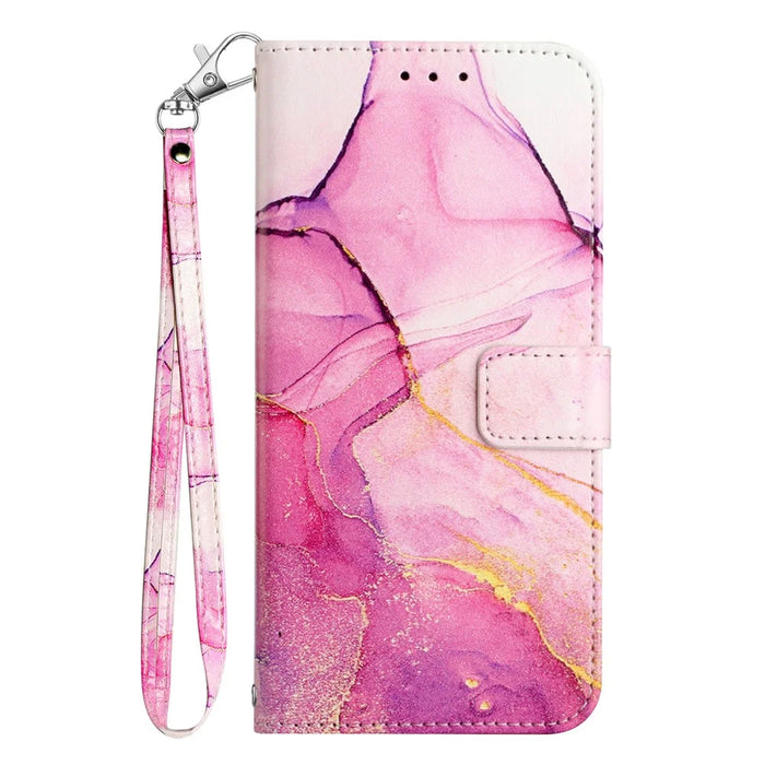 For Google Pixel 9 Pro XL Case with Strap Marble Pattern Leather Phone Cover Card Holder - Pink+Purple+Gold LS001 - 7