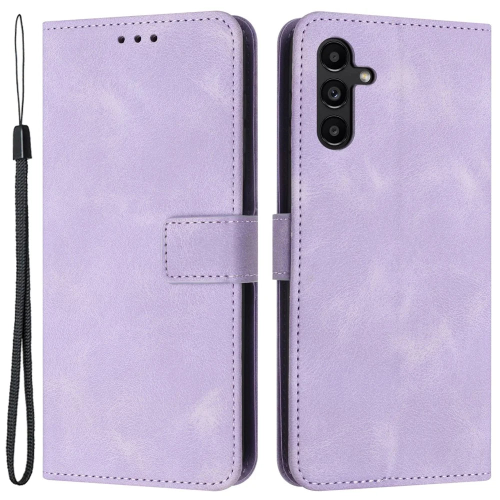 For Samsung Galaxy A24 4G (162.1 x 77.6 x 8.3mm) Case PU Leather Wallet Phone Cover Skin Touch Feeling - Purple - 1