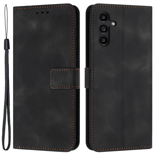 For Samsung Galaxy A34 5G Leather Case Solid Color Stand Wallet Cellphone Shell - Black - 1