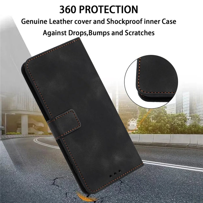 For Samsung Galaxy A34 5G Leather Case Solid Color Stand Wallet Cellphone Shell - Black - 4