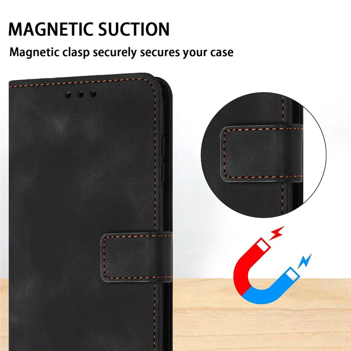 For Samsung Galaxy A34 5G Leather Case Solid Color Stand Wallet Cellphone Shell - Black - 5