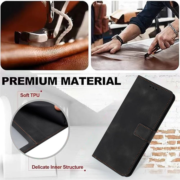 For Samsung Galaxy A34 5G Leather Case Solid Color Stand Wallet Cellphone Shell - Black - 6