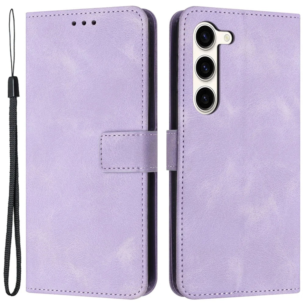 For Samsung Galaxy S23+ Case Skin-touch PU Leather Folio Stand Phone Cover - Purple - 1