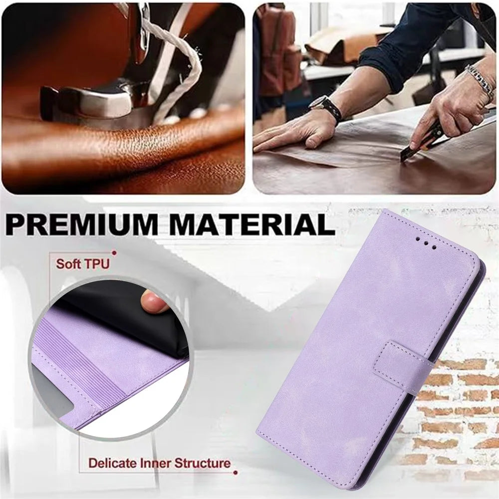 For Samsung Galaxy S23+ Case Skin-touch PU Leather Folio Stand Phone Cover - Purple - 6