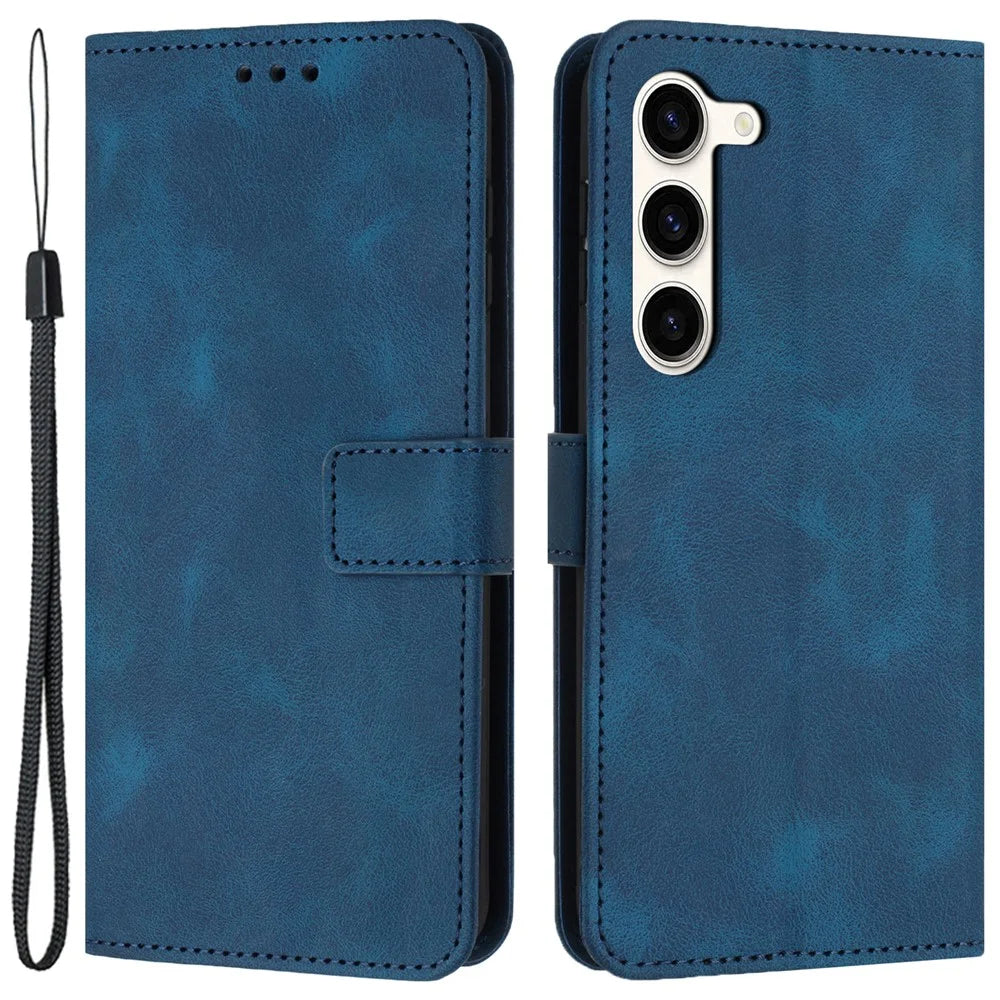 For Samsung Galaxy S23 Phone Case PU Leather Wallet Card Holder Folding Stand Cover - Blue - 1