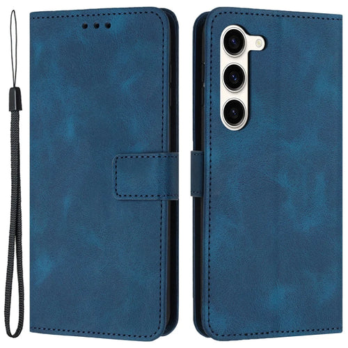 For Samsung Galaxy S23 Phone Case PU Leather Wallet Card Holder Folding Stand Cover - Blue - 1