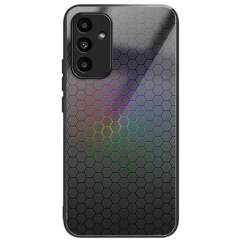 For Samsung Galaxy A15 4G / 5G Case Pattern Printing Tempered Glass+TPU+PC Anti-scratch Phone Cover - Colorful Honeycomb - 1
