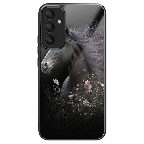 For Samsung Galaxy A55 5G Tempered Glass Bump Proof Phone Cover Pattern Printing Case - Horse and Flower - 1