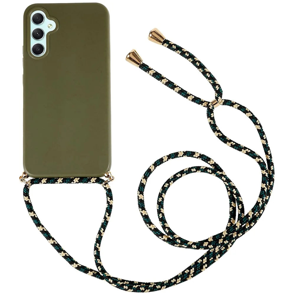 For Samsung Galaxy A55 5G Crossbody Phone Case Biodegradable Wheat Straw Phone Cover - Army Green - 1