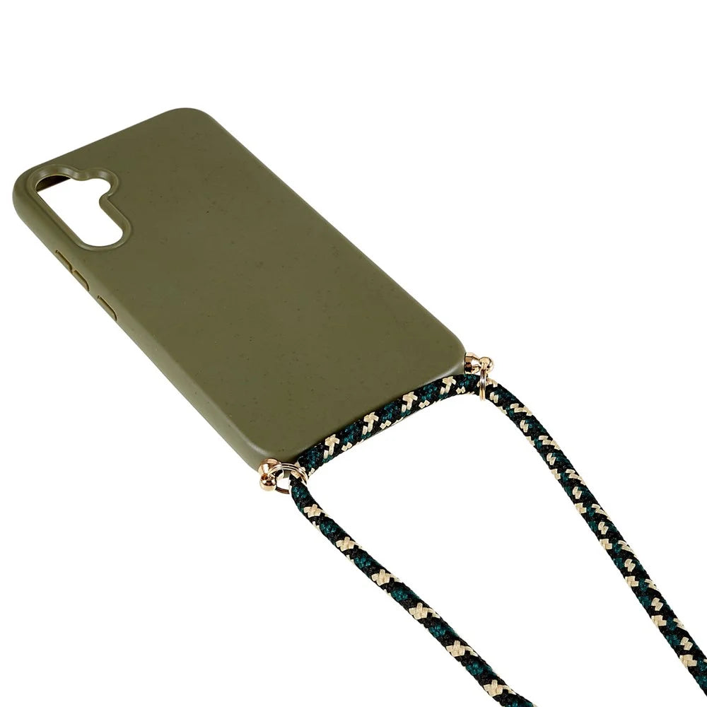 For Samsung Galaxy A55 5G Crossbody Phone Case Biodegradable Wheat Straw Phone Cover - Army Green - 3