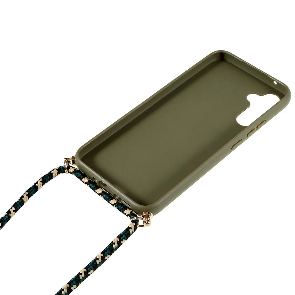 For Samsung Galaxy A55 5G Crossbody Phone Case Biodegradable Wheat Straw Phone Cover - Army Green - 4