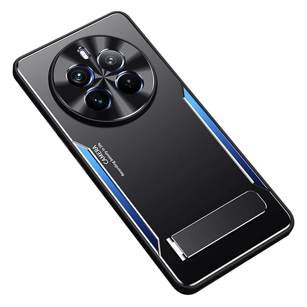 For Realme 12 Pro 5G / 12 Pro+ 5G Kickstand Cover Aluminum Alloy + TPU Anti-Fall Phone Case - Blue - 1