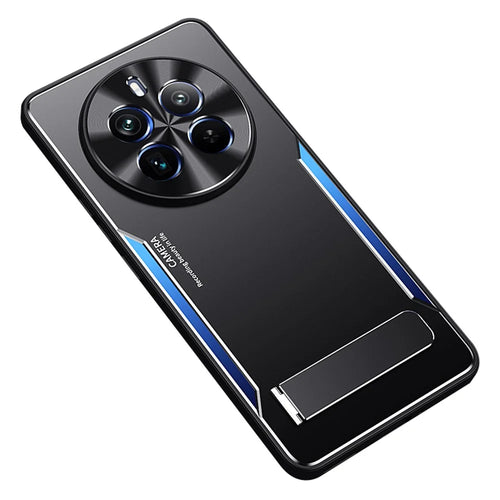 For Realme 12 Pro 5G / 12 Pro+ 5G Kickstand Cover Aluminum Alloy + TPU Anti-Fall Phone Case - Blue - 1