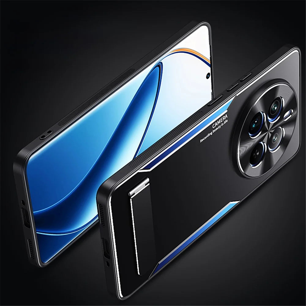 For Realme 12 Pro 5G / 12 Pro+ 5G Kickstand Cover Aluminum Alloy + TPU Anti-Fall Phone Case - Blue - 5