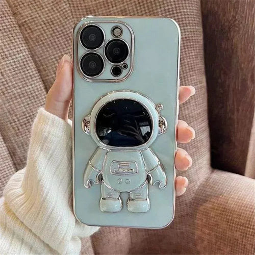 For iPhone 15 Pro Max TPU Case Cute Astronaut Kickstand Design Electroplating Phone Cover - Green - 1