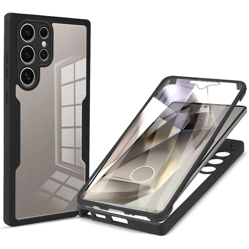 For Samsung Galaxy S24 Ultra Case Acrylic+TPU Full Body Protection Phone Cover with PET Screen Film - Black - 1
