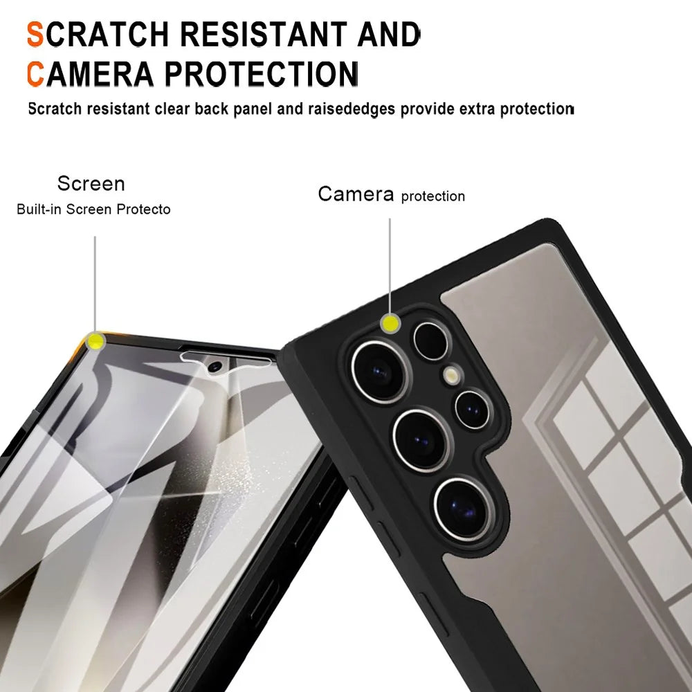 For Samsung Galaxy S24 Ultra Case Acrylic+TPU Full Body Protection Phone Cover with PET Screen Film - Black - 6