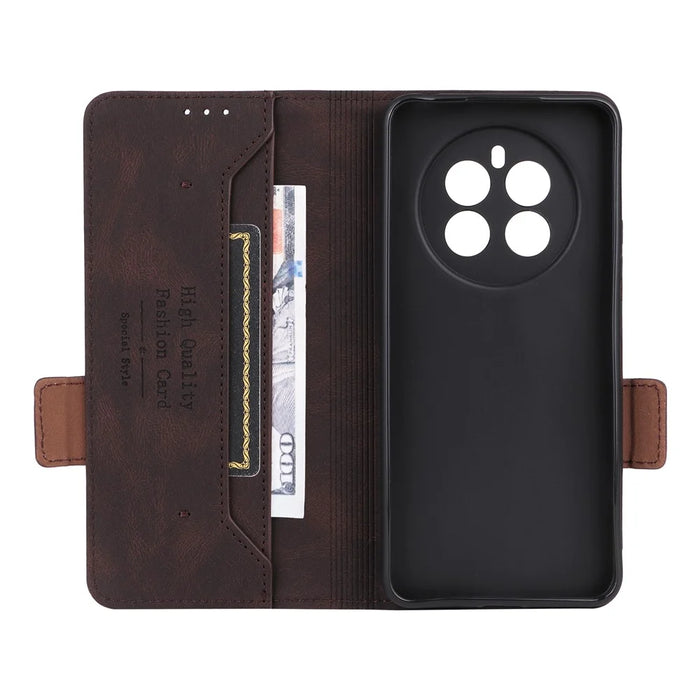 For Realme 12 4G / 12+ 5G Wallet Phone Case Hardware Decor PU Leather Folio Flip Cover - Coffee - 5