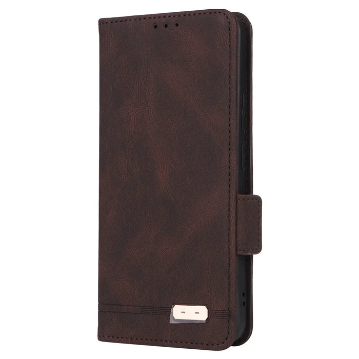 For Realme 12 4G / 12+ 5G Wallet Phone Case Hardware Decor PU Leather Folio Flip Cover - Coffee - 6