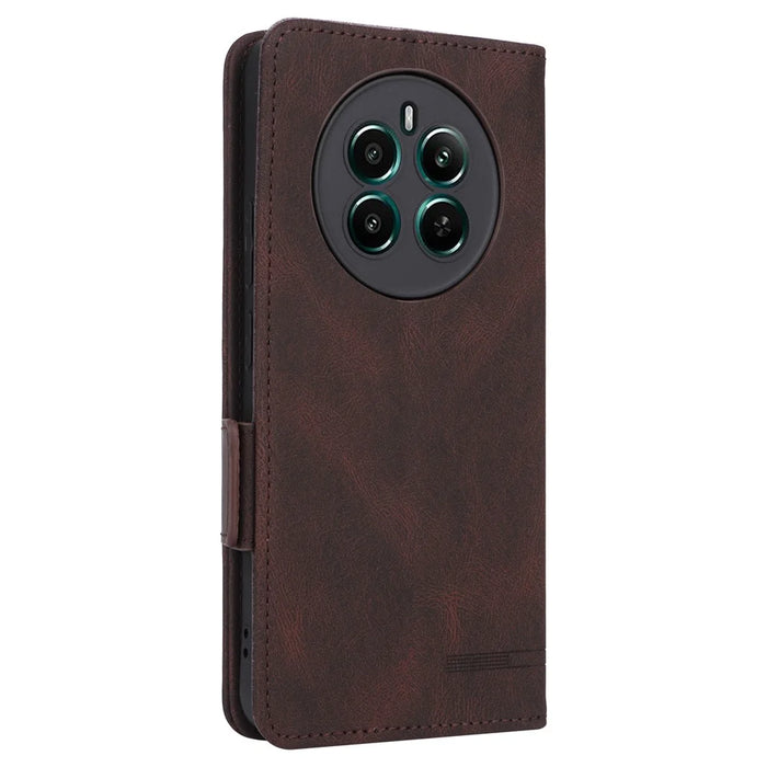 For Realme 12 4G / 12+ 5G Wallet Phone Case Hardware Decor PU Leather Folio Flip Cover - Coffee - 7