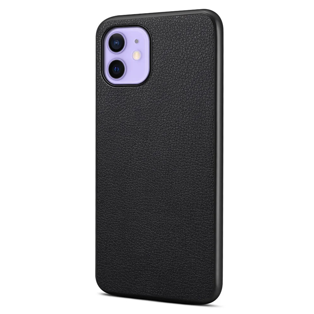 For iPhone 12 / 12 Pro Case Protective PU+PC+TPU Hybrid Slim Phone Case - Black - 1