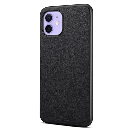 For iPhone 12 / 12 Pro Case Protective PU+PC+TPU Hybrid Slim Phone Case - Black - 1