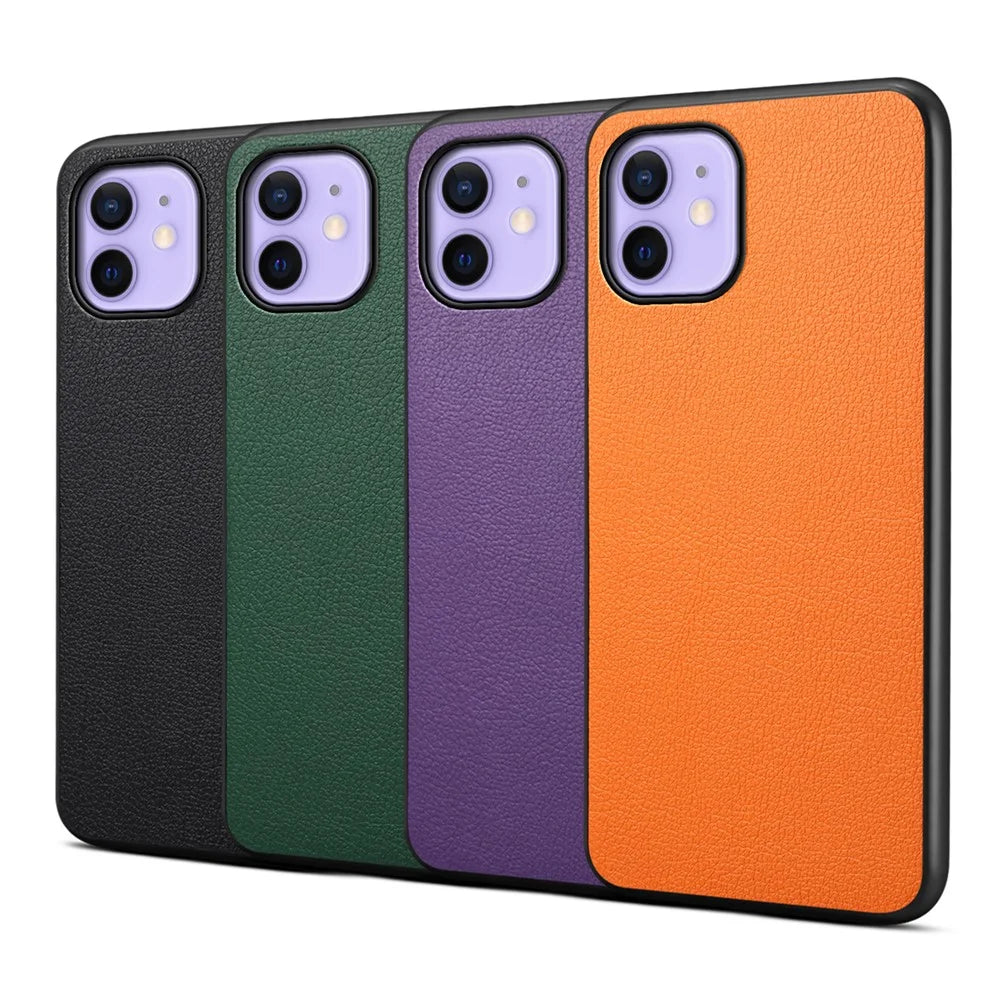 For iPhone 12 / 12 Pro Case Protective PU+PC+TPU Hybrid Slim Phone Case - Black - 4
