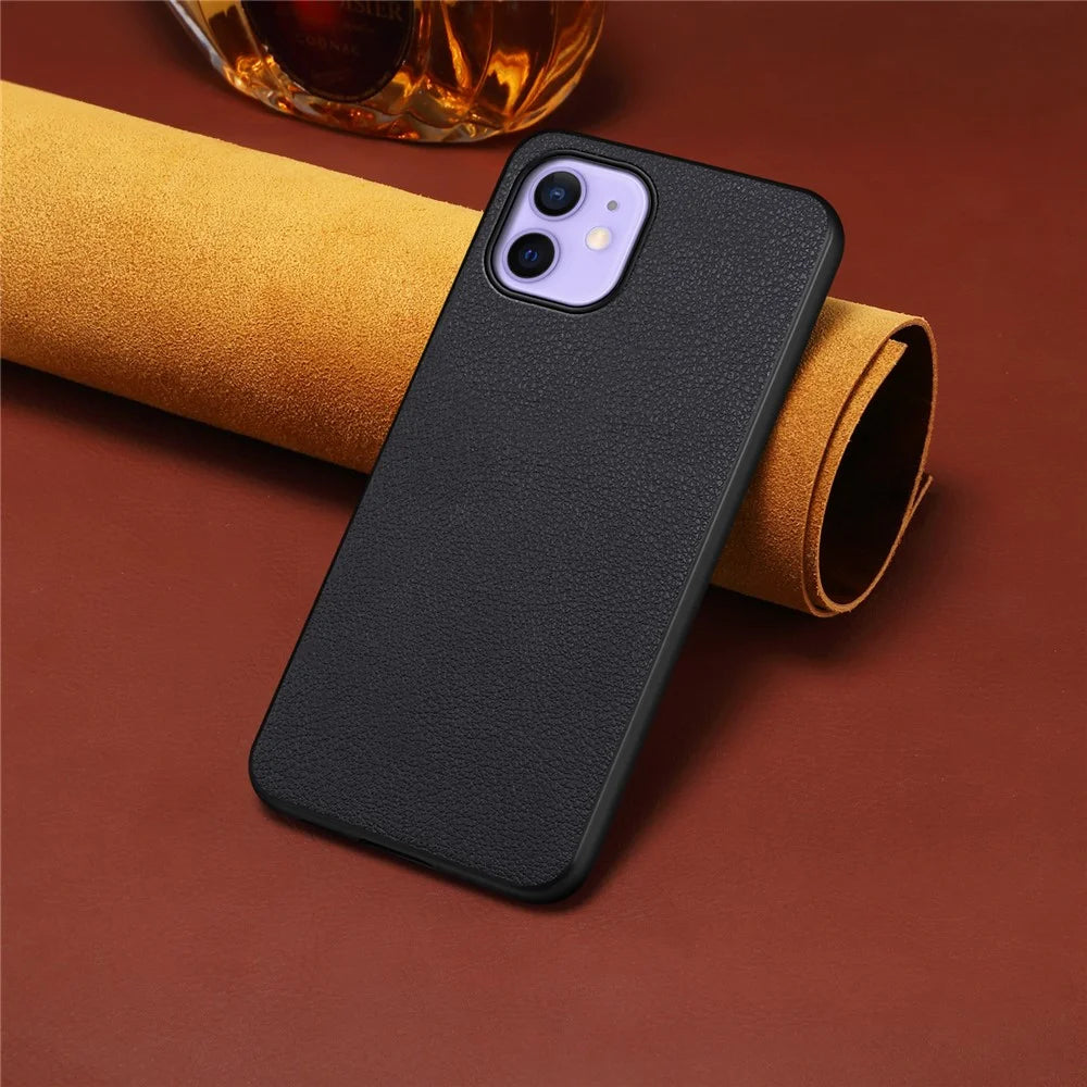 For iPhone 12 / 12 Pro Case Protective PU+PC+TPU Hybrid Slim Phone Case - Black - 5