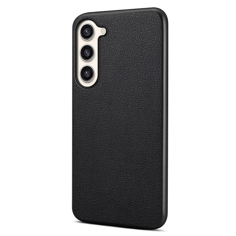 For Samsung Galaxy S23+ Slim Case Calf Texture PU+PC+TPU Phone Cover - Black - 1