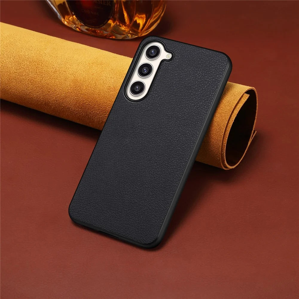 For Samsung Galaxy S23+ Slim Case Calf Texture PU+PC+TPU Phone Cover - Black - 5