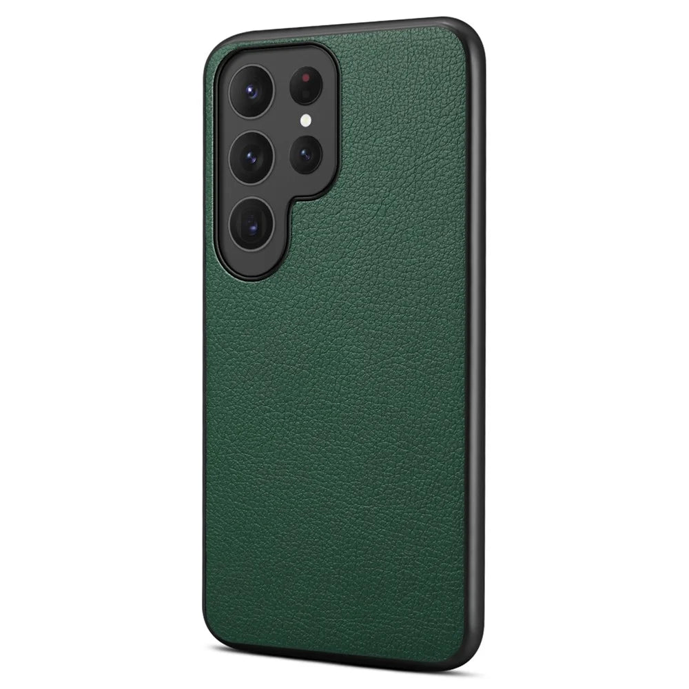 For Samsung Galaxy S23 Ultra Case Calf Texture PU Leather Drop-proof Phone Shell - Green - 1