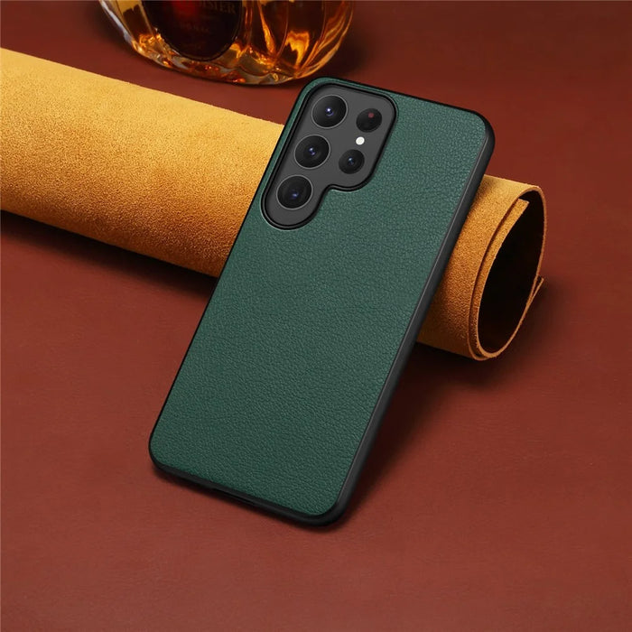 For Samsung Galaxy S23 Ultra Case Calf Texture PU Leather Drop-proof Phone Shell - Green - 4