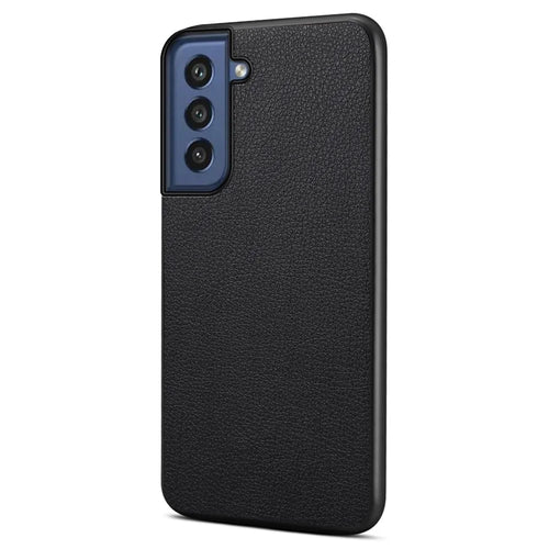 For Samsung Galaxy S21 FE 5G Case Calf Texture PU Leather+TPU+PC Phone Protector - Black - 1