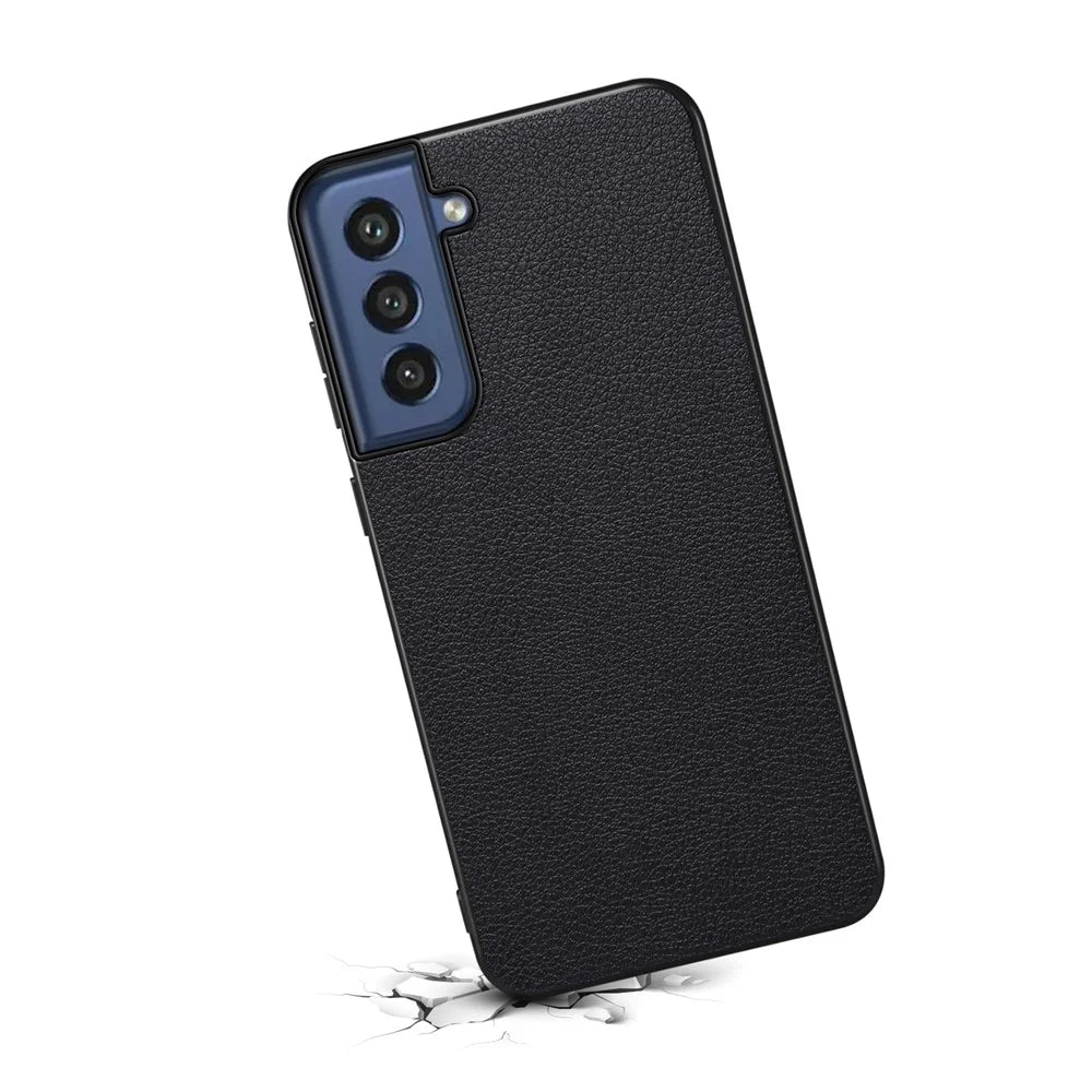 For Samsung Galaxy S21 FE 5G Case Calf Texture PU Leather+TPU+PC Phone Protector - Black - 2