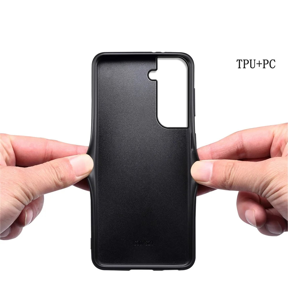 For Samsung Galaxy S21 FE 5G Case Calf Texture PU Leather+TPU+PC Phone Protector - Black - 3